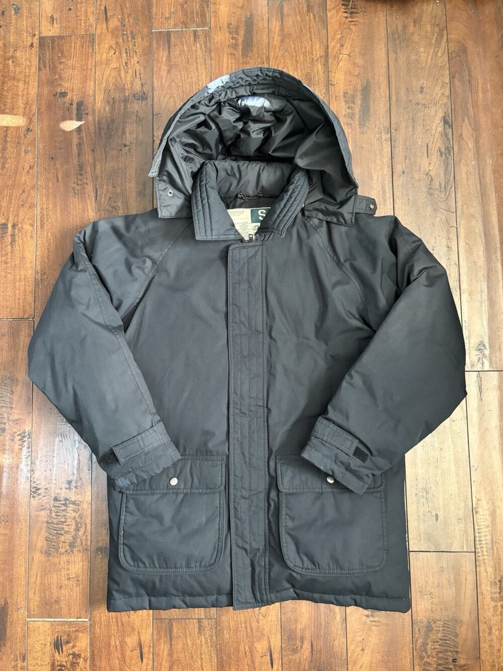 Vintage WearGuard Bomber Jacket Mens S Black Detachable Hood Full Zip Workwear